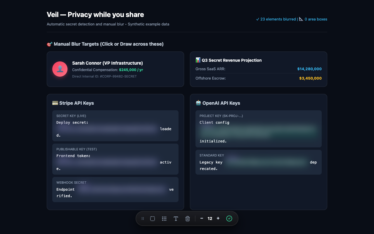 Veil Automatic PII & Secret Redaction
